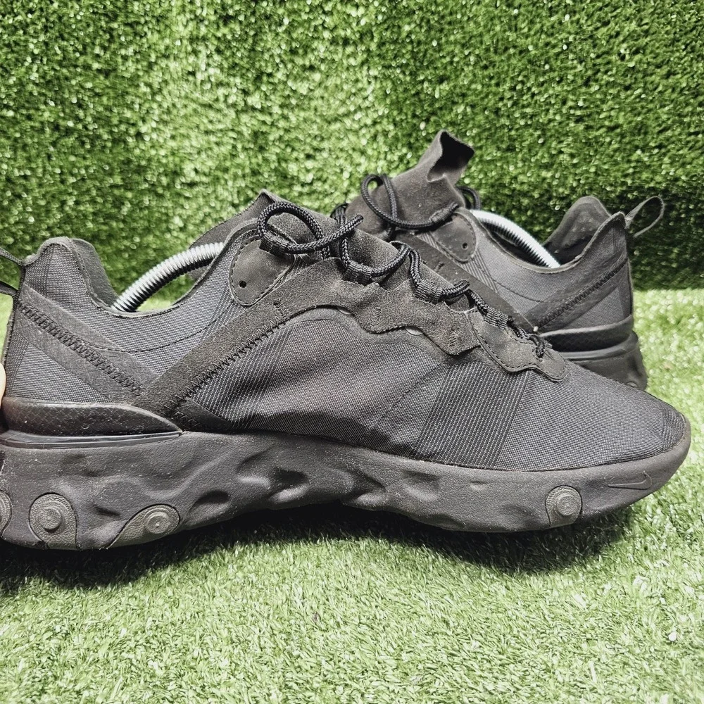 Nike React Element 55 Triple Black Athletic Sneakers BQ6166-008 Mens 12